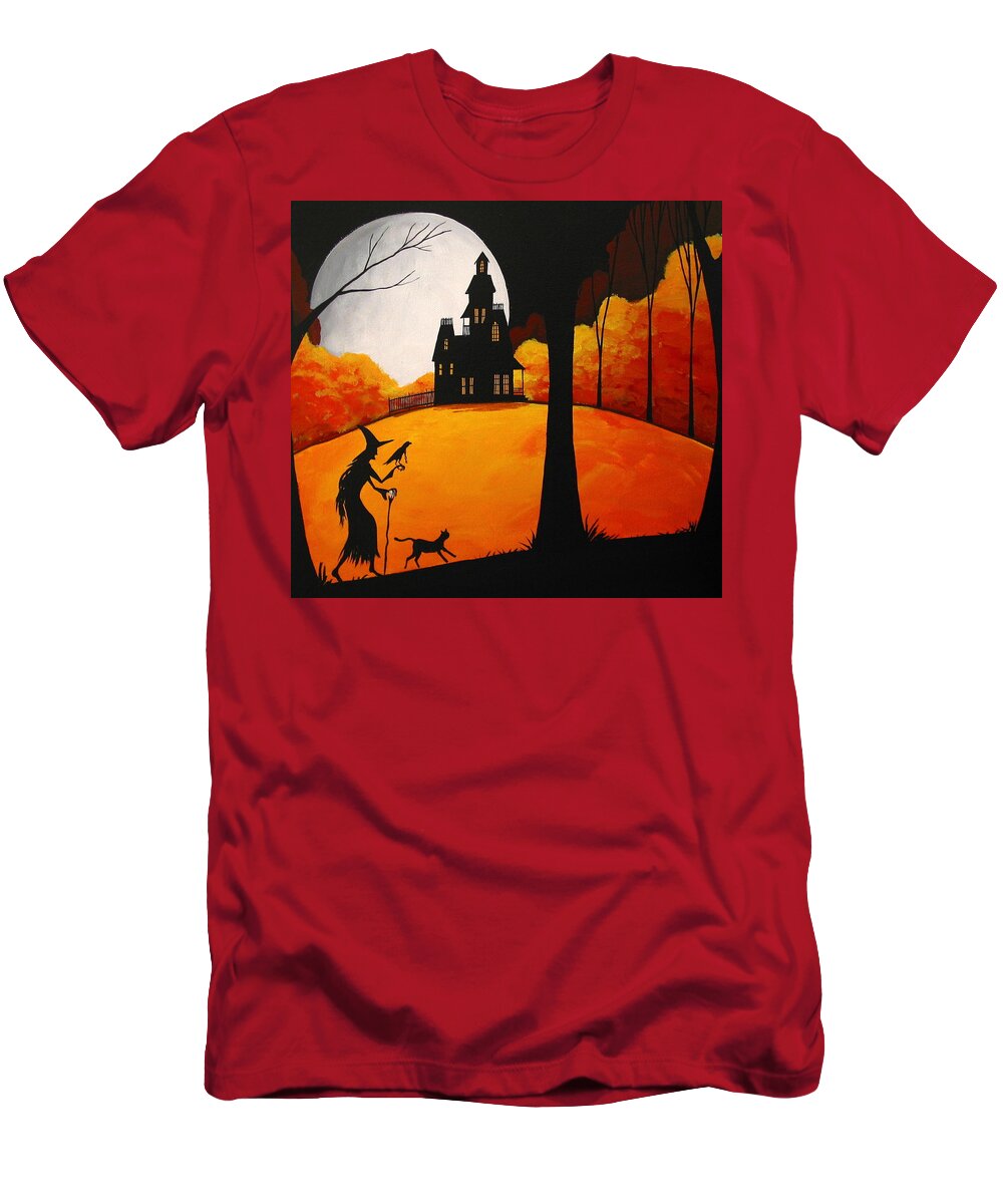 Art T-Shirt featuring the painting Magical Friends - witch silhouette by Debbie Criswell