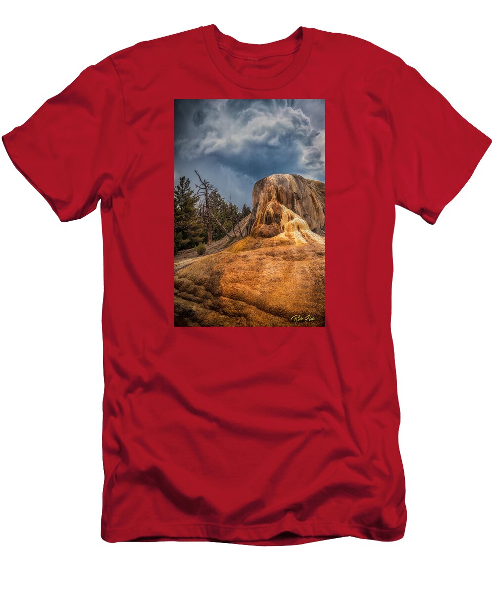 Mammoth Hot Springs T-Shirt featuring the photograph Mammoth Under Storm by Rikk Flohr