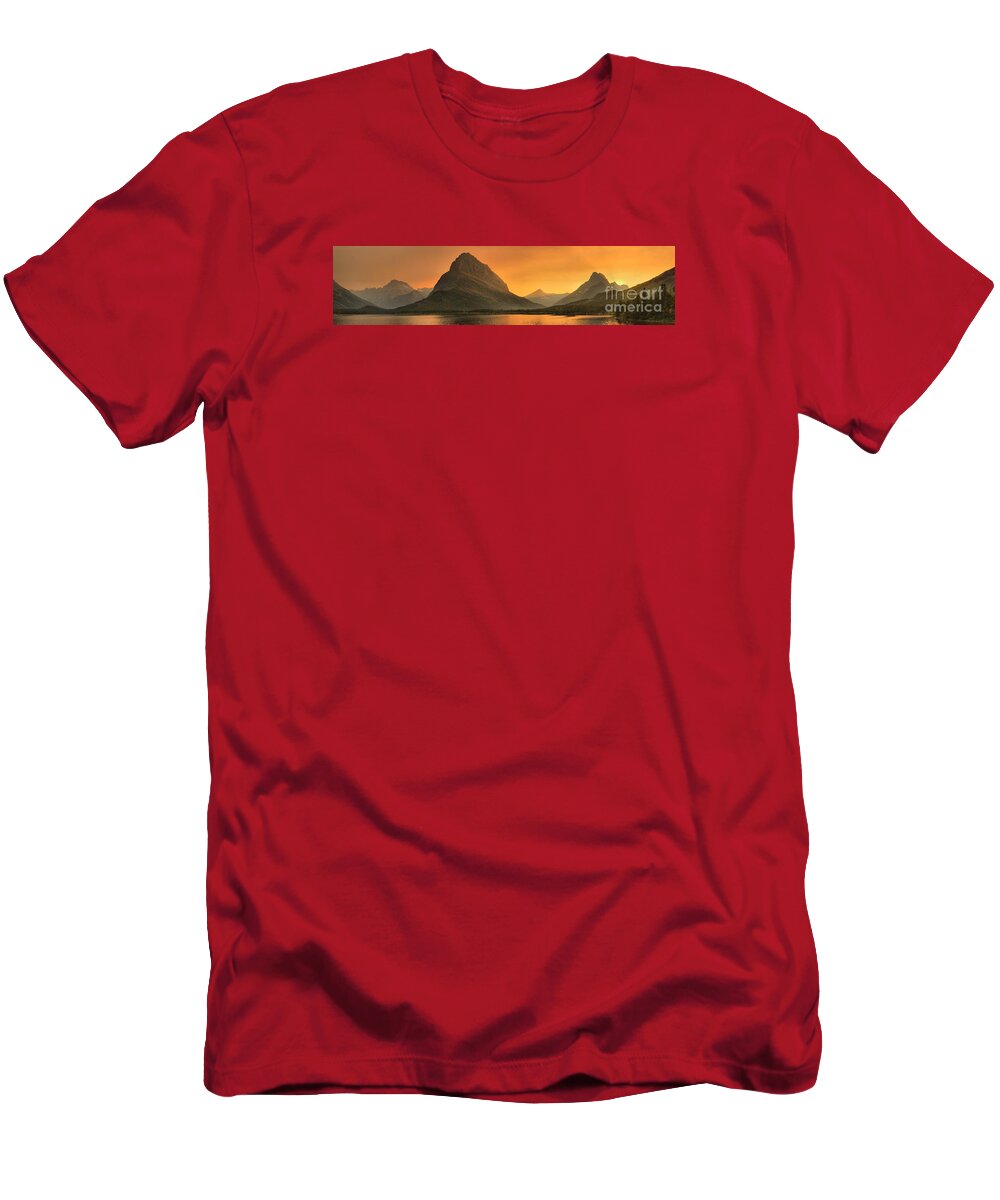 Many Glacier T-Shirt featuring the photograph Many Glacier Sunset Beams by Adam Jewell