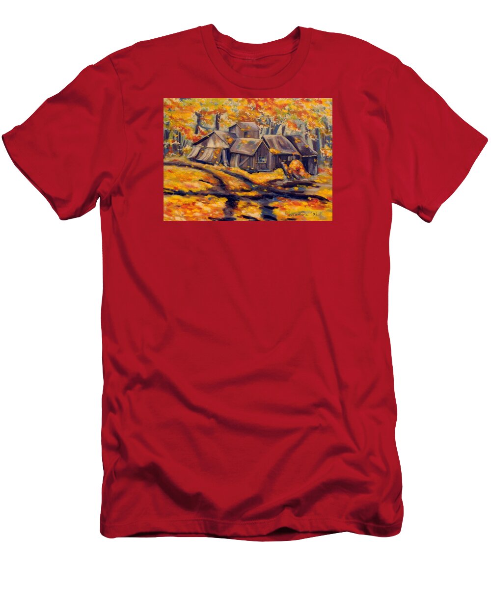 Oil Painting T-Shirt featuring the painting Maple Sugar Shack in Quebec by Tamara Kulish