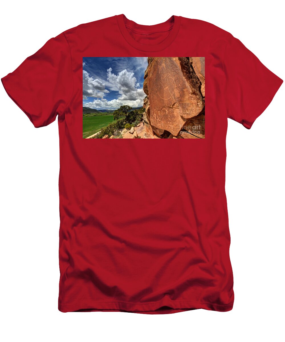 Petroglyph T-Shirt featuring the photograph McConkie Ranch Petroglyph 1 - Utah by Gary Whitton