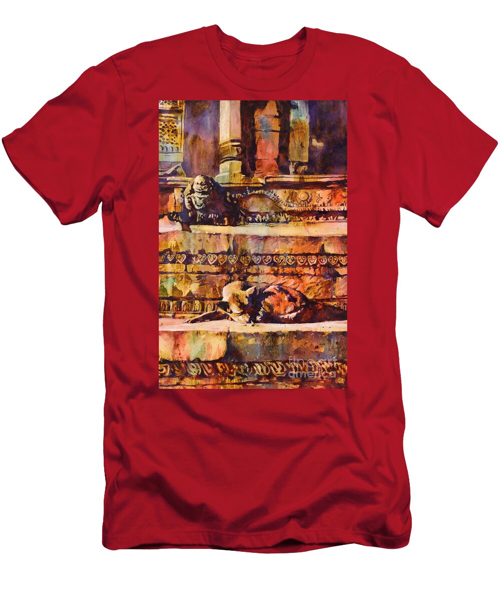 Art Prints T-Shirt featuring the painting Memories of Happier Times- Nepal by Ryan Fox