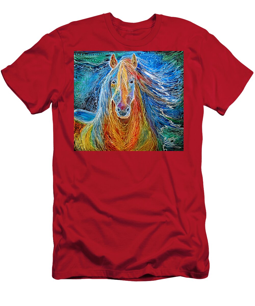 Batik T-Shirt featuring the painting MidnightSun Equine Batik by Marcia Baldwin