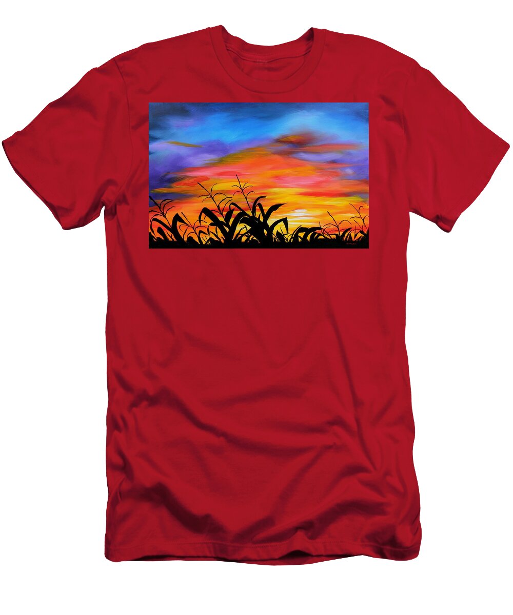 Sunset T-Shirt featuring the painting Mississippi Delta Summer Eve by Karl Wagner