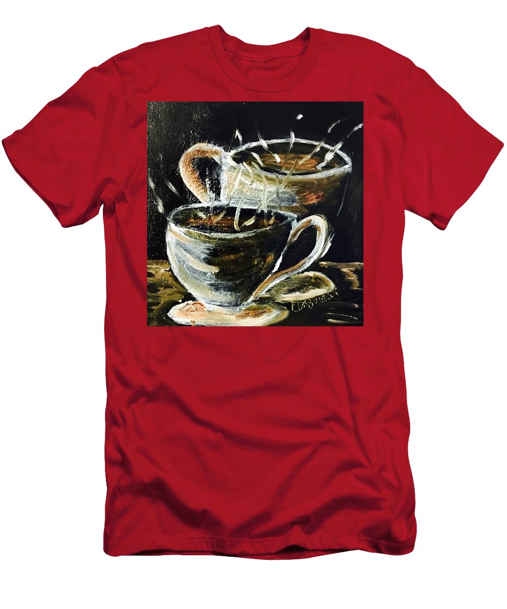 Cups T-Shirt featuring the painting Morning coffee by Chuck Gebhardt