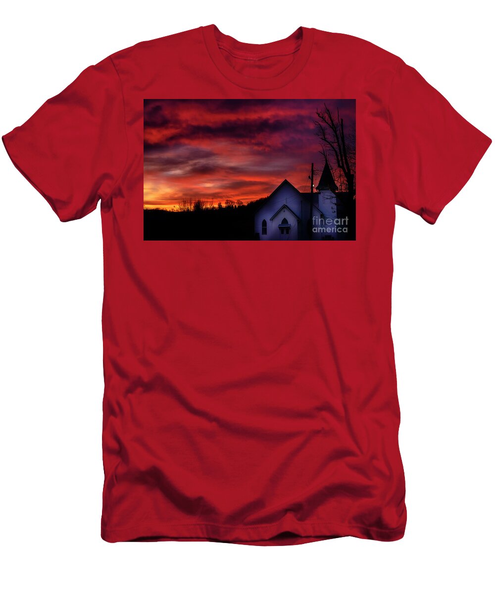 Sunrise T-Shirt featuring the photograph Mountain Sunrise and Church by Thomas R Fletcher