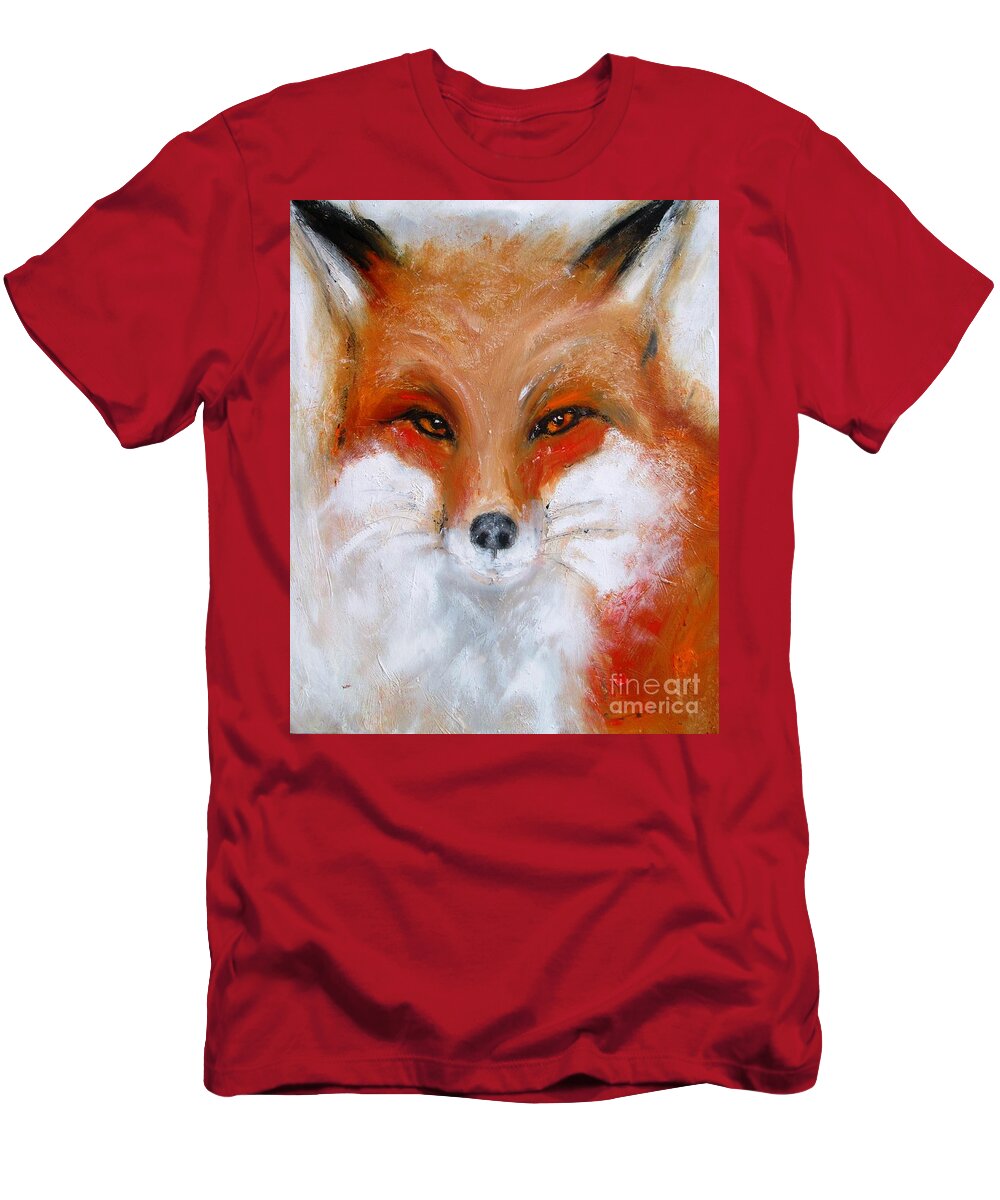 Mr Fox T-Shirt featuring the painting Fox paintings and artwork Mr Foxy by Mary Cahalan Lee - aka PIXI