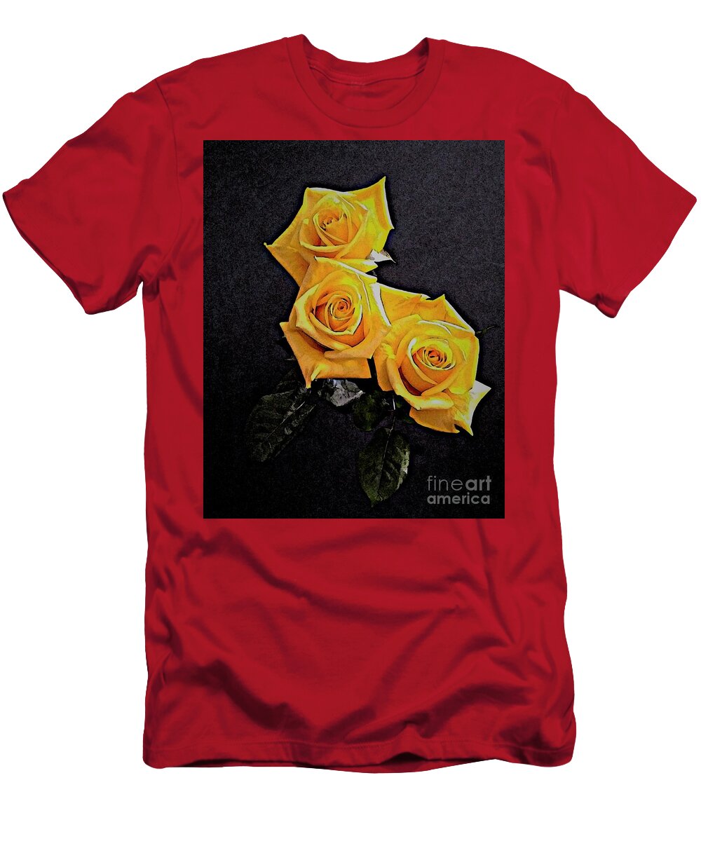 Roses T-Shirt featuring the mixed media My Three Roses by Rita Brown
