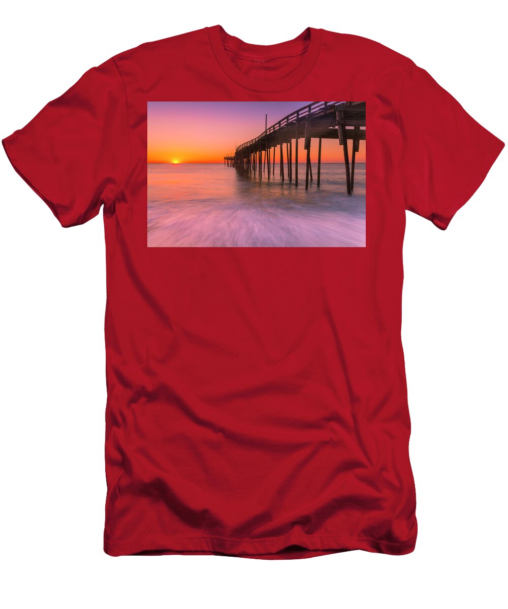 Outer Banks T-Shirt featuring the photograph Nags Head Avon Fishing Pier at Sunrise by Ranjay Mitra