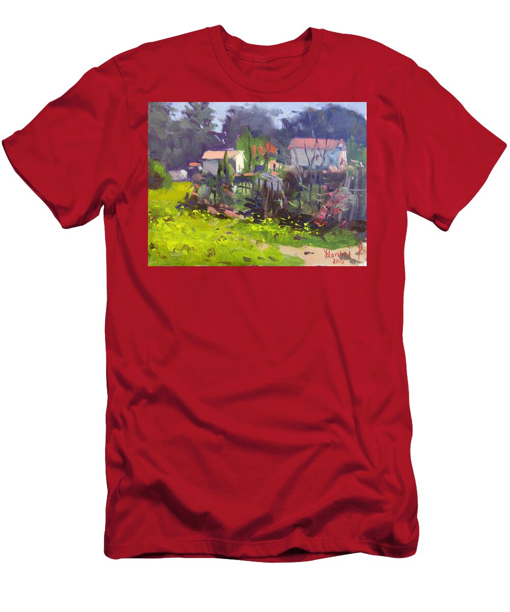 -natural Spring T-Shirt featuring the painting -Natural Spring in Backyard by Ylli Haruni