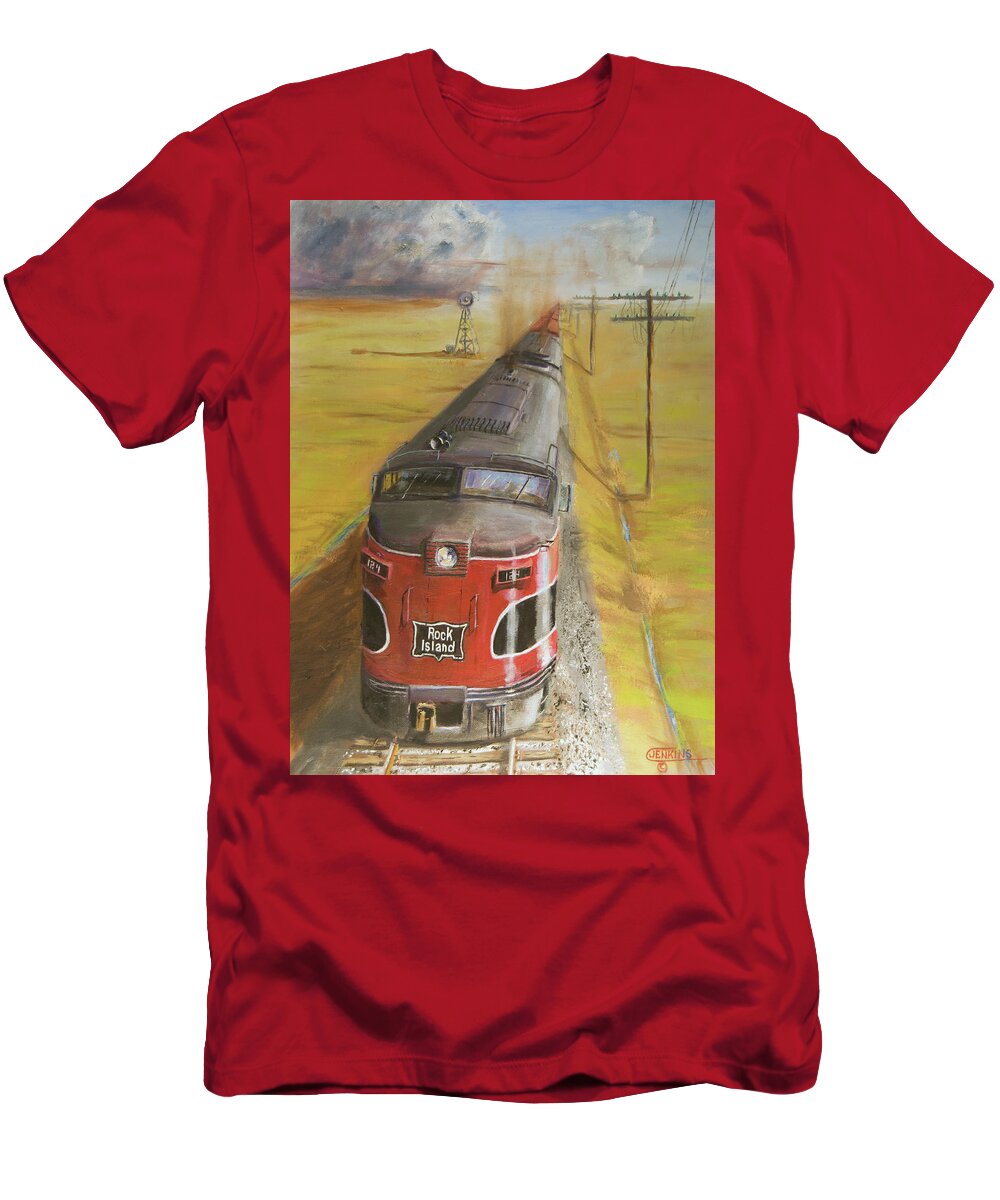 Train T-Shirt featuring the painting Near Thistle KS by Christopher Jenkins