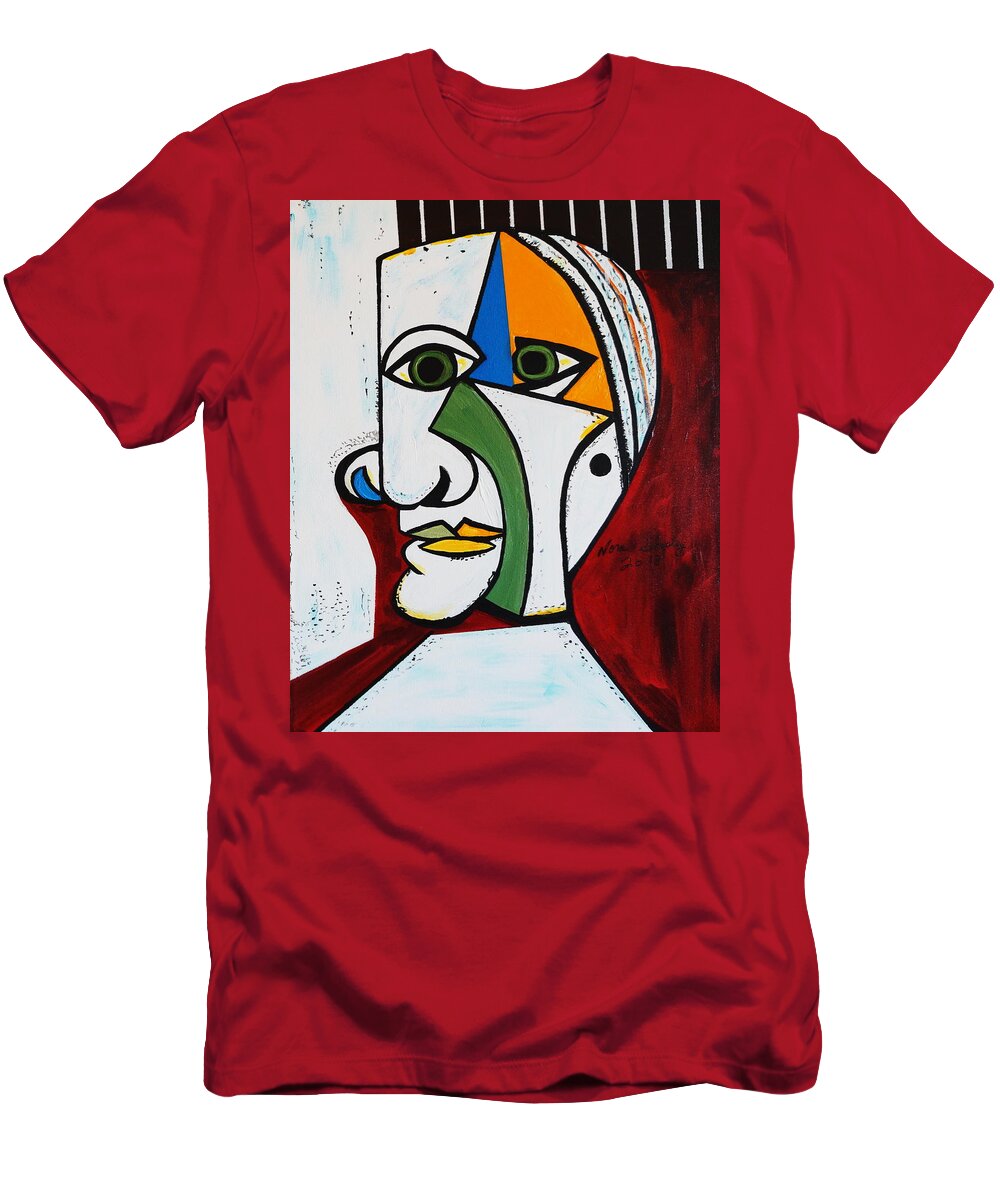 Green Eyes T-Shirt featuring the painting New Green Eyes Picasso Style by Nora Shepley
