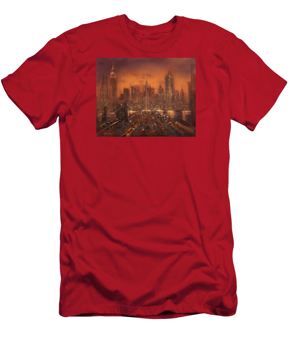 Nyc T-Shirt featuring the painting New York City of Dreams by Tom Shropshire
