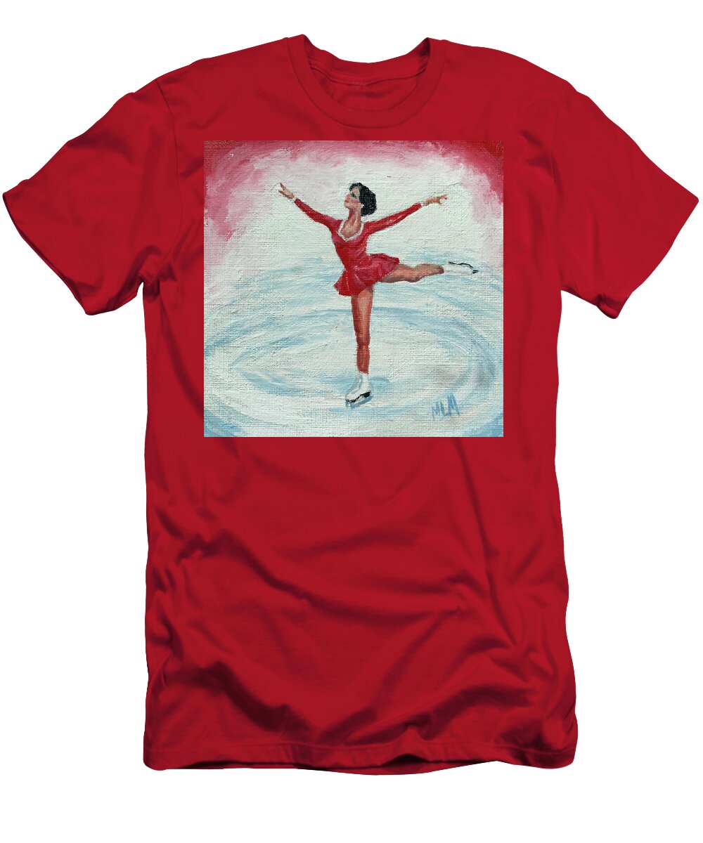 Red T-Shirt featuring the painting Olympic Figure Skater by ML McCormick