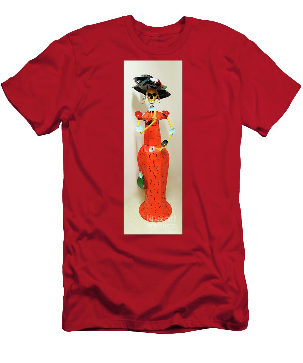 Orange Lady With A Black Hat T-Shirt featuring the photograph Orange Lady with a Black Hat by Jennifer Robin