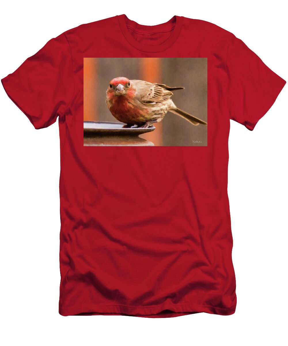 Male House Finch T-Shirt featuring the photograph Painted Male Finch by Tim Kathka
