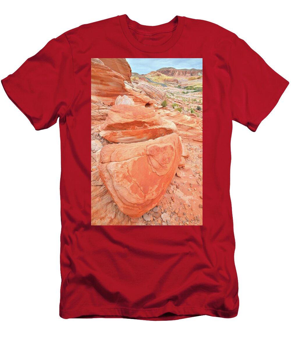 Valley Of Fire State Park T-Shirt featuring the photograph Park Road View in Valley of Fire by Ray Mathis