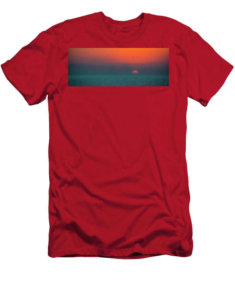 Florida T-Shirt featuring the photograph Pelican Squad At Sunset by David Downs