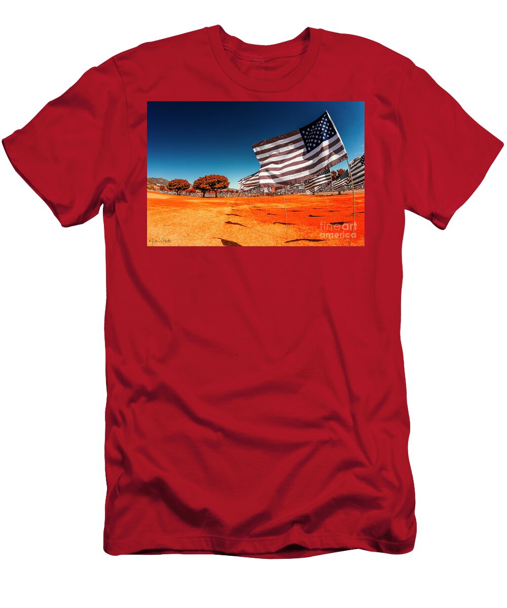 Pepperdine T-Shirt featuring the photograph Pepperdine 911 Flag Tribute by Julian Starks