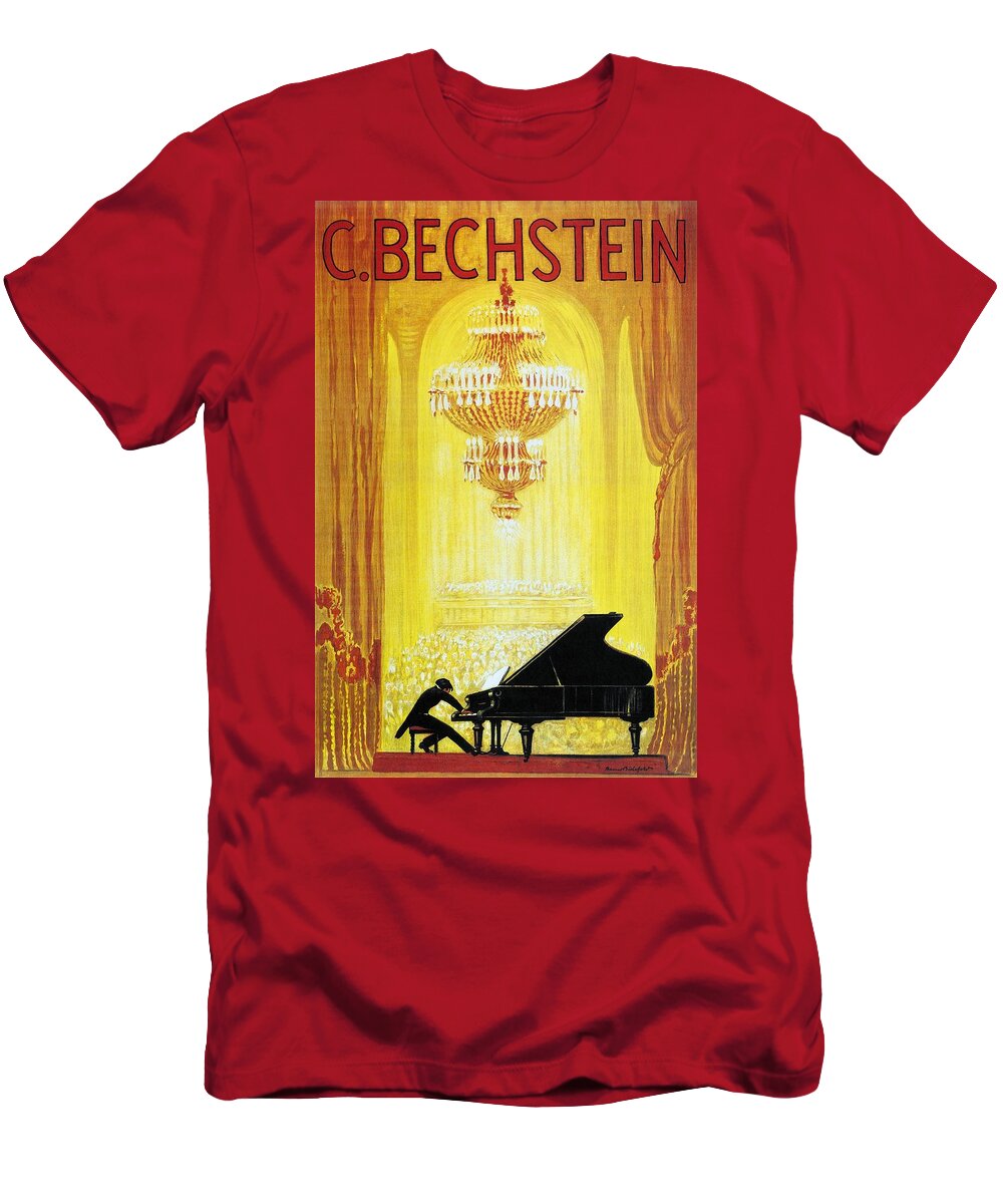 C Bechstein T-Shirt featuring the painting Pianist playing to a Packed Theatre - C. Bechstein - German Piano Manufacturer - Vintage Poster by Studio Grafiikka