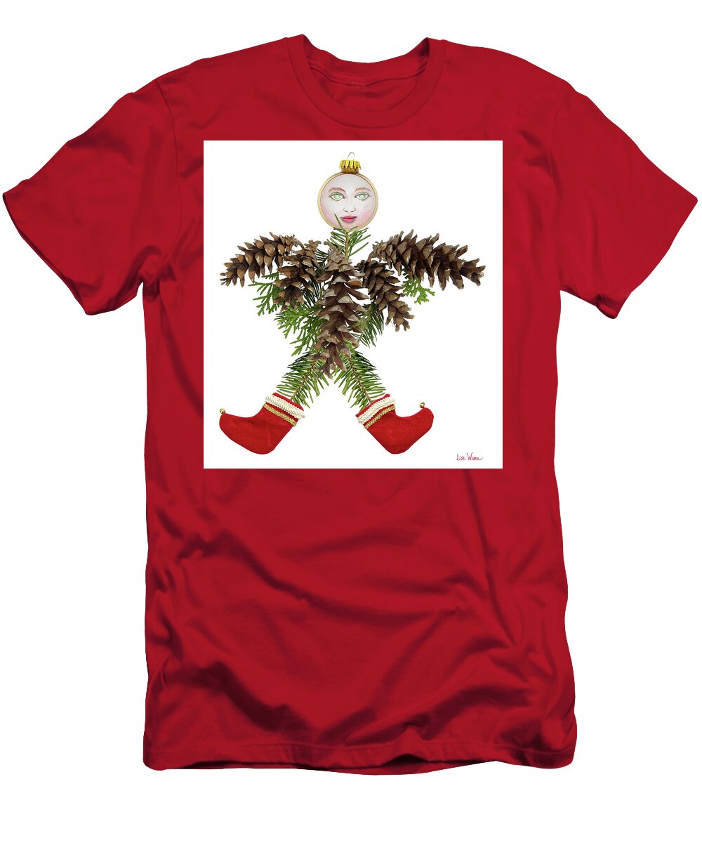 Lise Winne T-Shirt featuring the mixed media Pine Cone Angel by Lise Winne