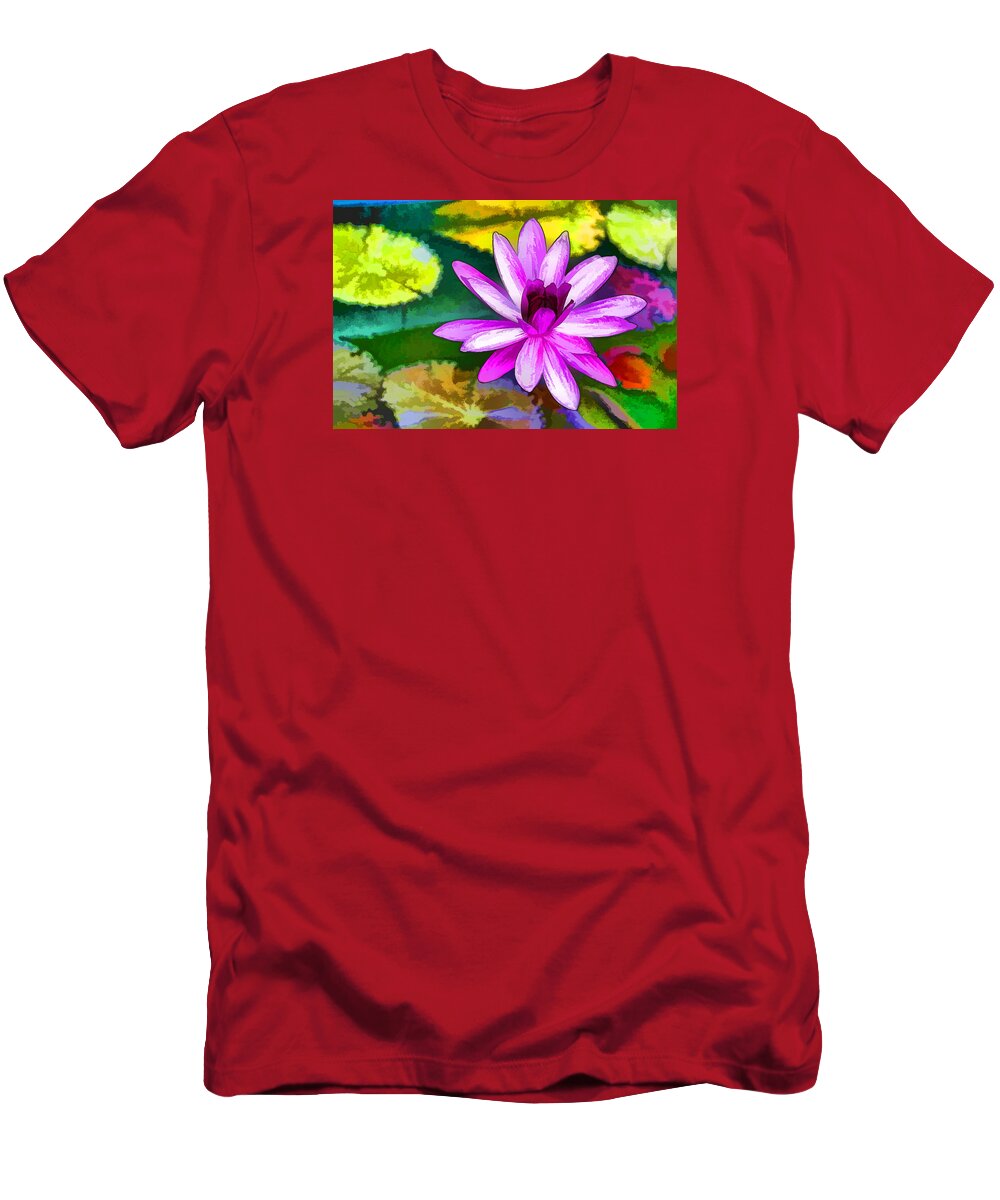 Pink Lotus Gallery T-Shirt featuring the painting Pink Lotus Gallery by Jeelan Clark
