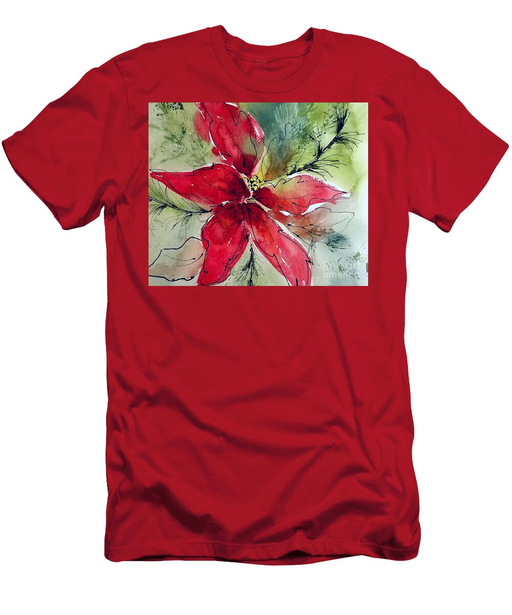 Poinsettia T-Shirt featuring the painting Poinsettia Abstraction by Lisa Debaets