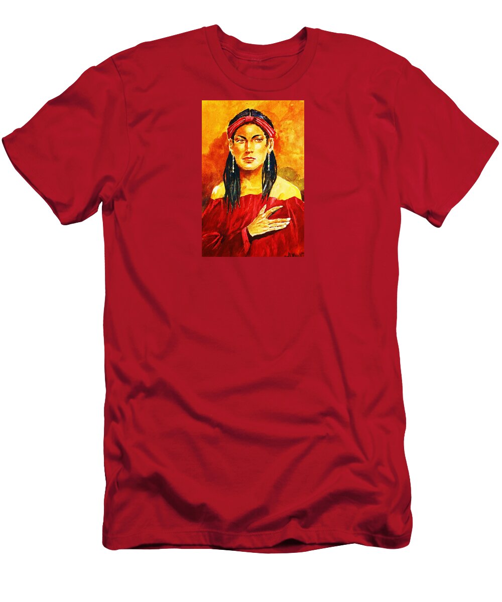Portrait T-Shirt featuring the painting Poised in Scarlet Garment by Al Brown