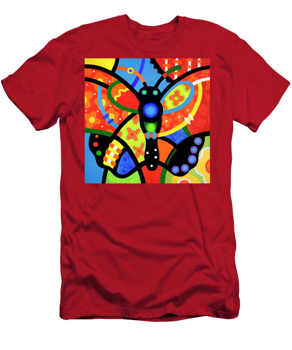 Butterfly T-Shirt featuring the painting Kaleidoscope Butterfly #1 by Steven Scott