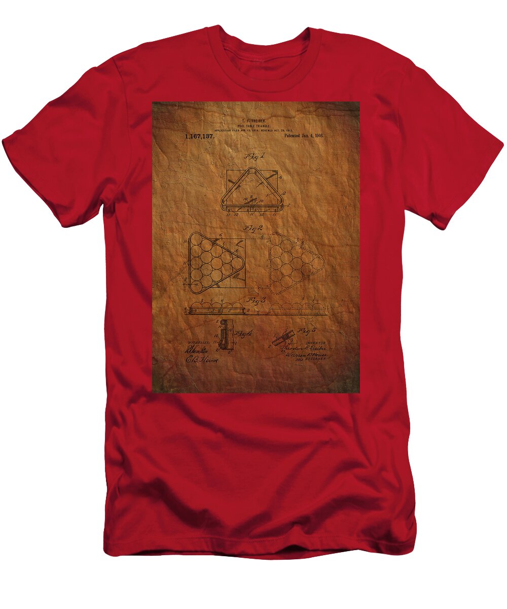 Pool Table T-Shirt featuring the photograph Pool table triangle patent from 1915 by Chris Smith