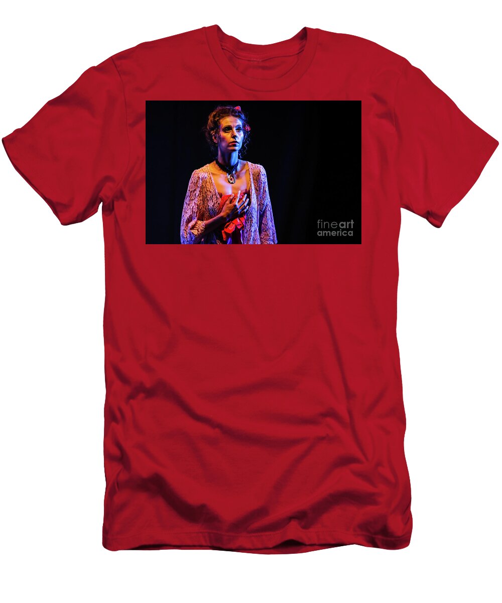 Ballet T-Shirt featuring the photograph Portrait of ballet dancer in pose on stage by Dimitar Hristov