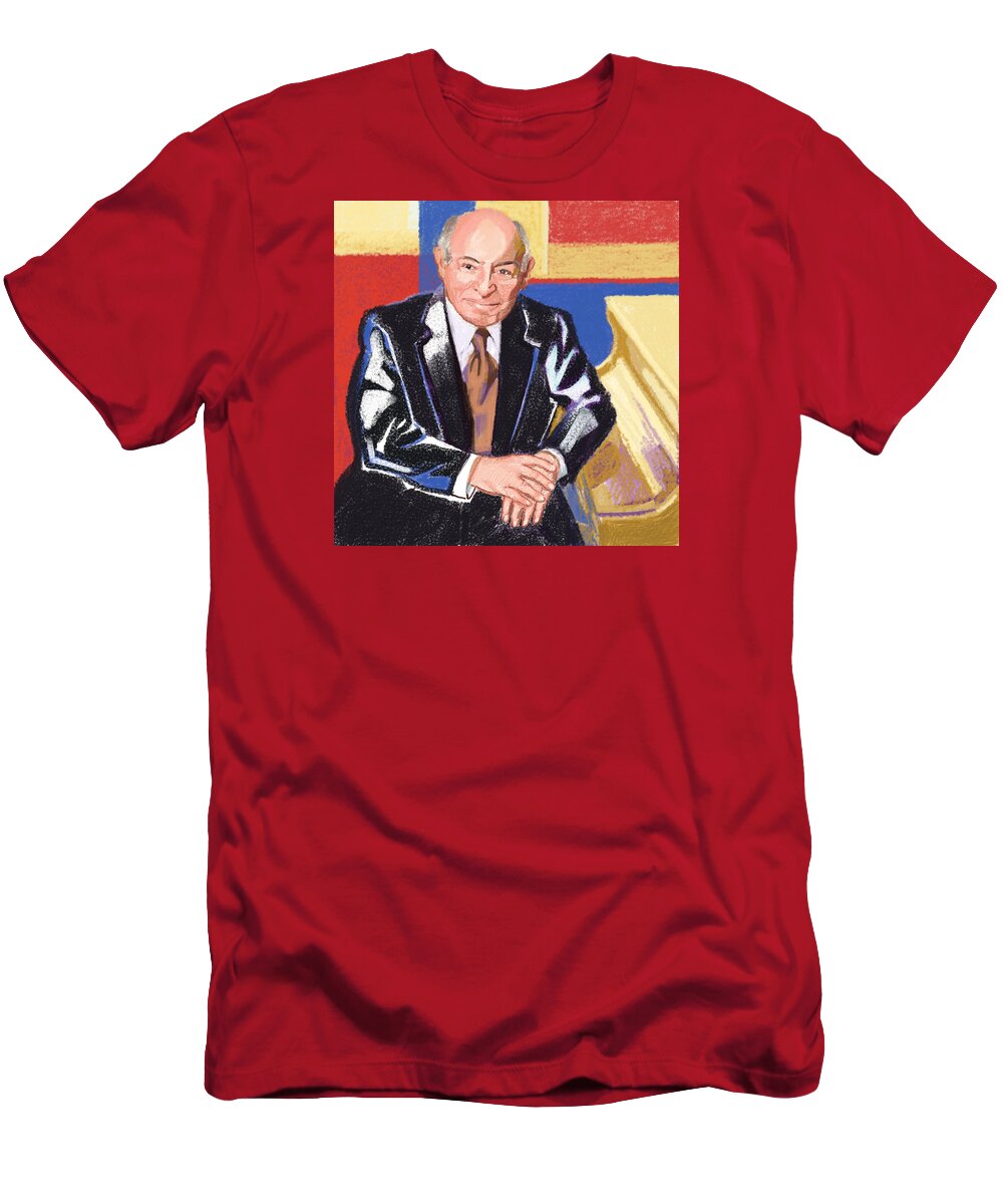 Newport Jazz Festival Founder T-Shirt featuring the digital art Portrait of George Wein American Jazz Promoter by Suzanne Giuriati Cerny