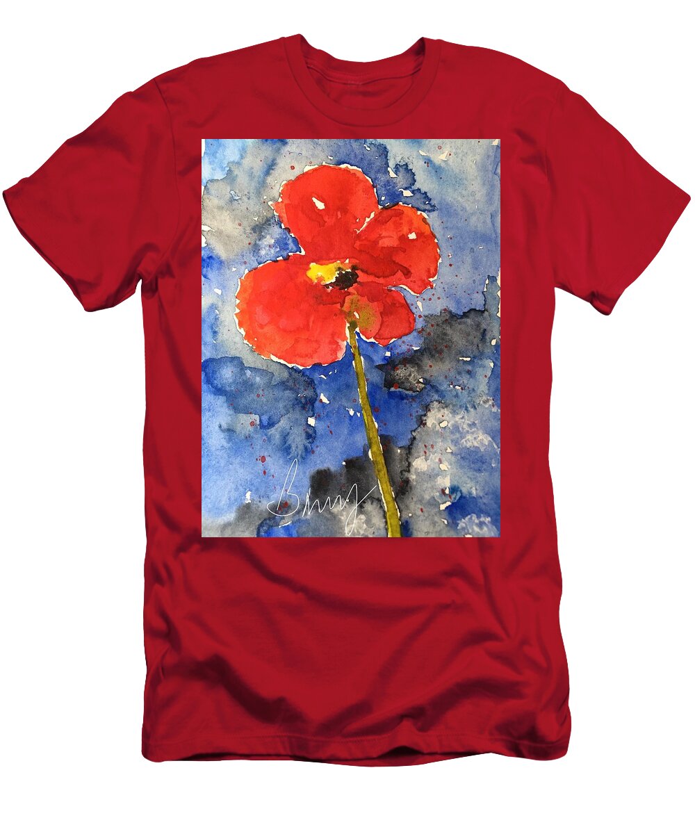 Poppy T-Shirt featuring the painting Postcard Poppy by Bonny Butler