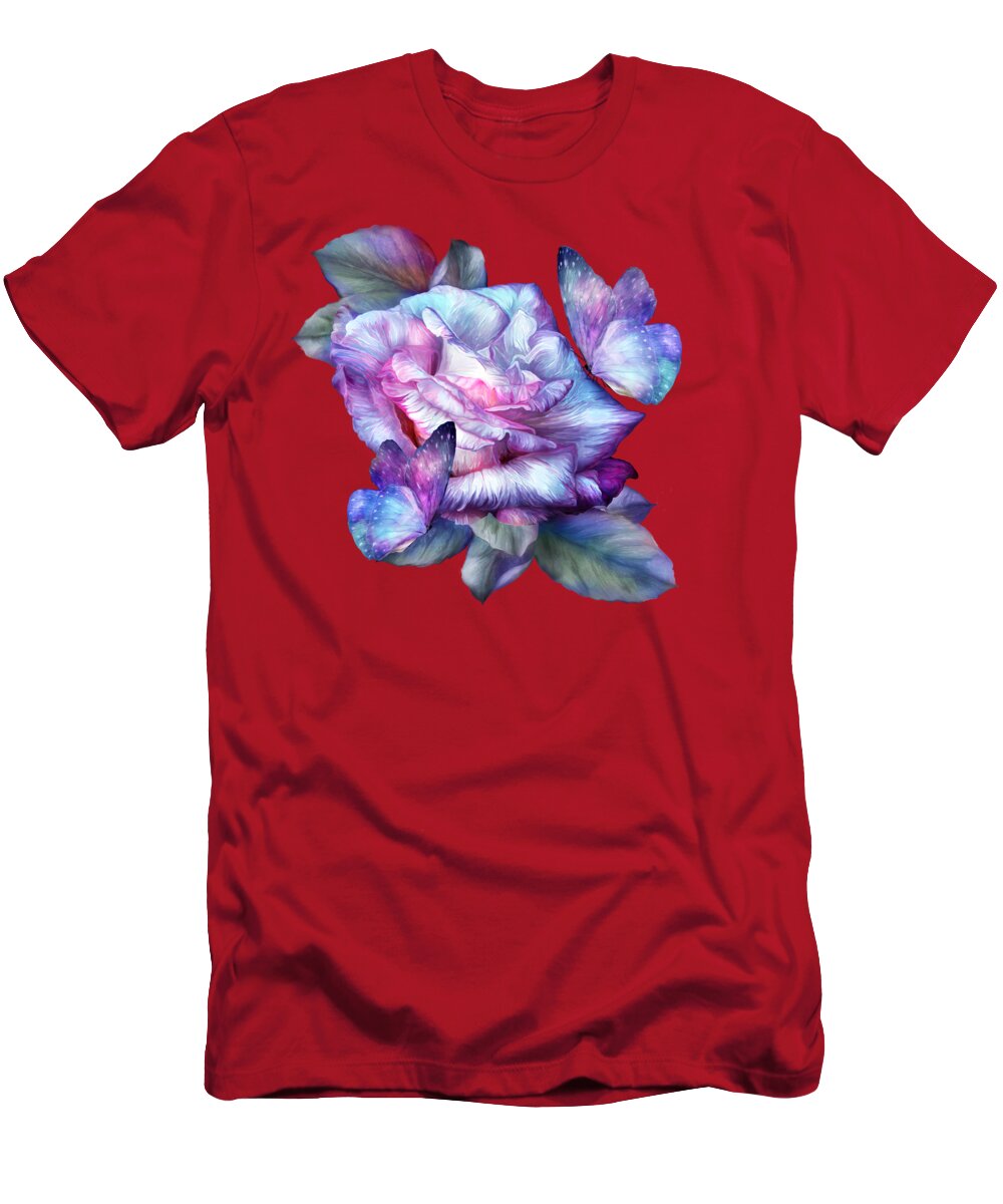 Carol Cavalaris T-Shirt featuring the mixed media Purple Rose And Butterflies by Carol Cavalaris