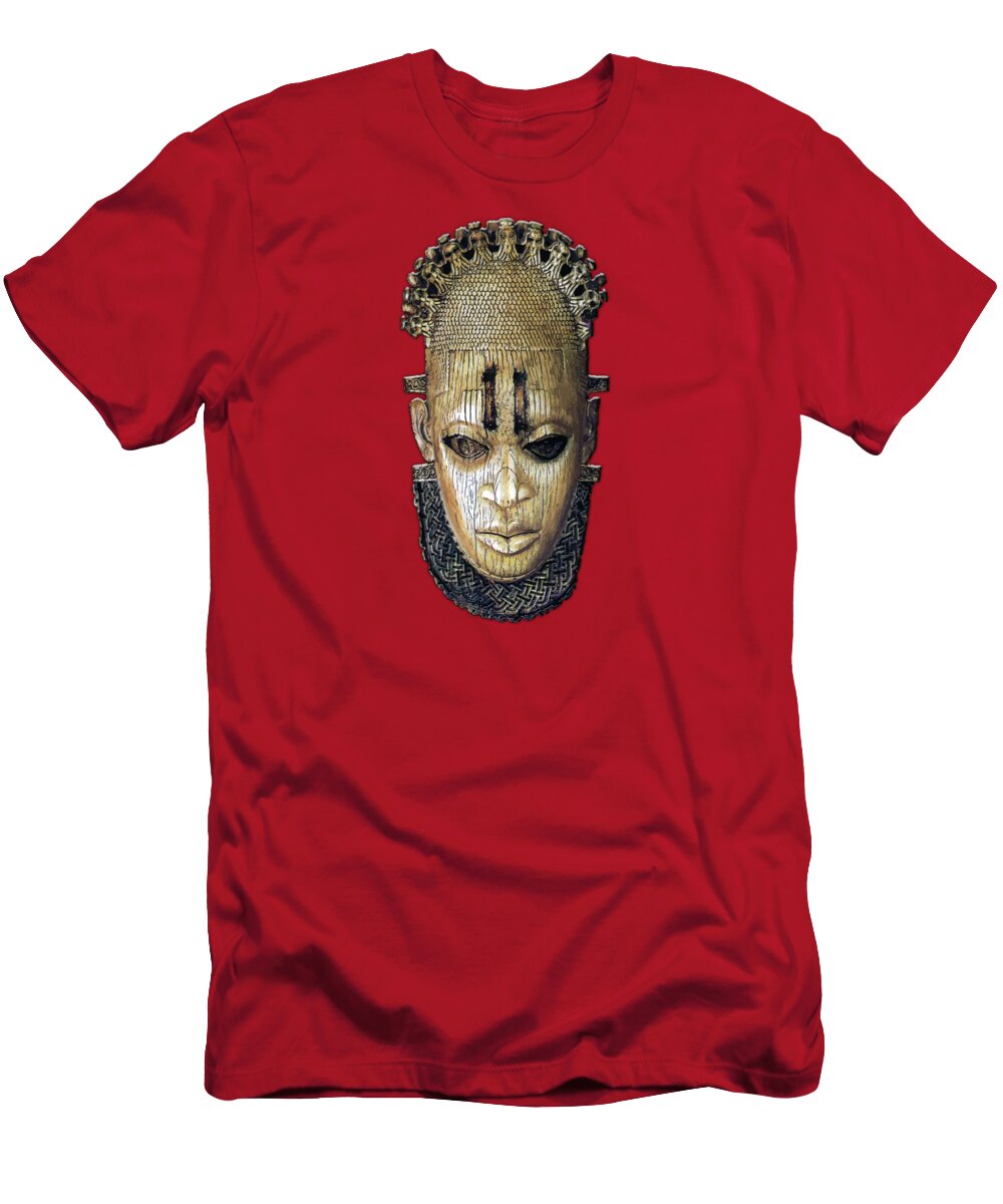 Queen Mother Idia - Ivory Hip Pendant Mask - Nigeria - Edo Peoples - Court  of Benin on Red Leather T-Shirt by Serge Averbukh - Fine Art America