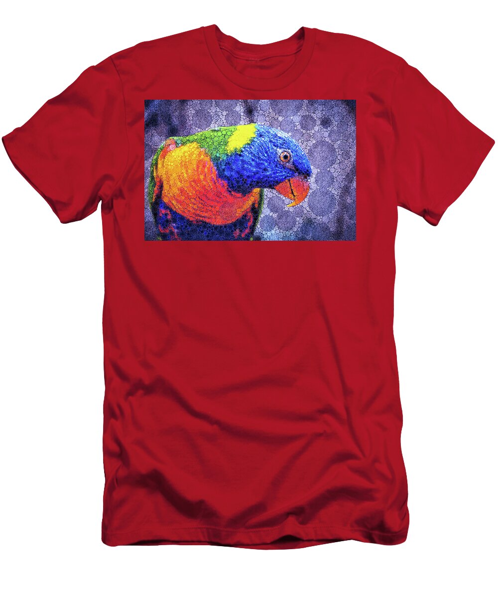 Rainbow Lorikeet T-Shirt featuring the mixed media Rainbow Lorikeet by Susan Maxwell Schmidt