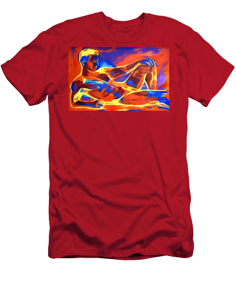 Nude Figures T-Shirt featuring the painting Reclining male nude by Helena Wierzbicki