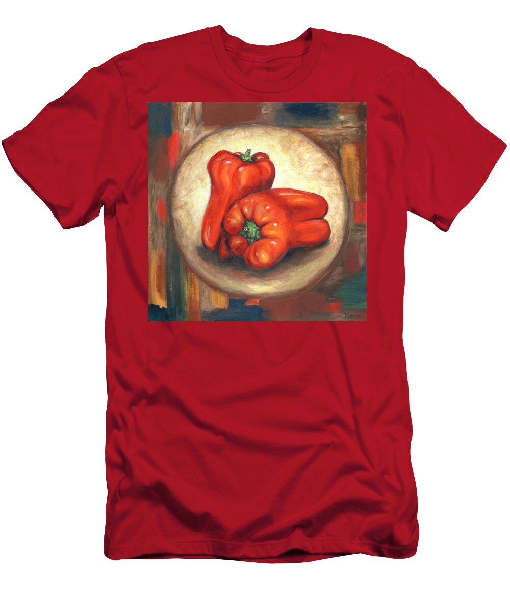 Vegetables T-Shirt featuring the painting Red Bell Peppers by Linda Mears
