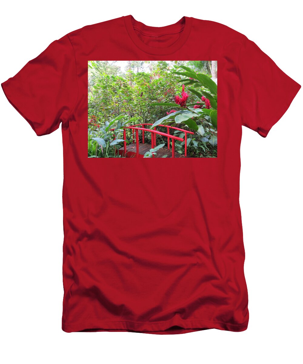 Landscape T-Shirt featuring the photograph Red Bridge by Teresa Wing