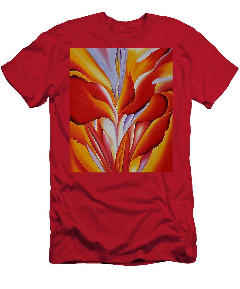 Red T-Shirt featuring the painting Red Canna by Georgia OKeefe