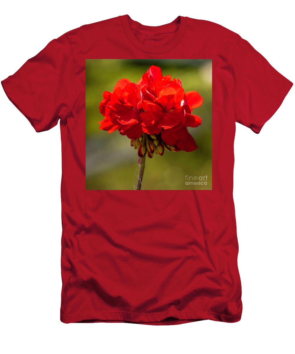 Flower T-Shirt featuring the photograph Red Geranium by Cathy Donohoue