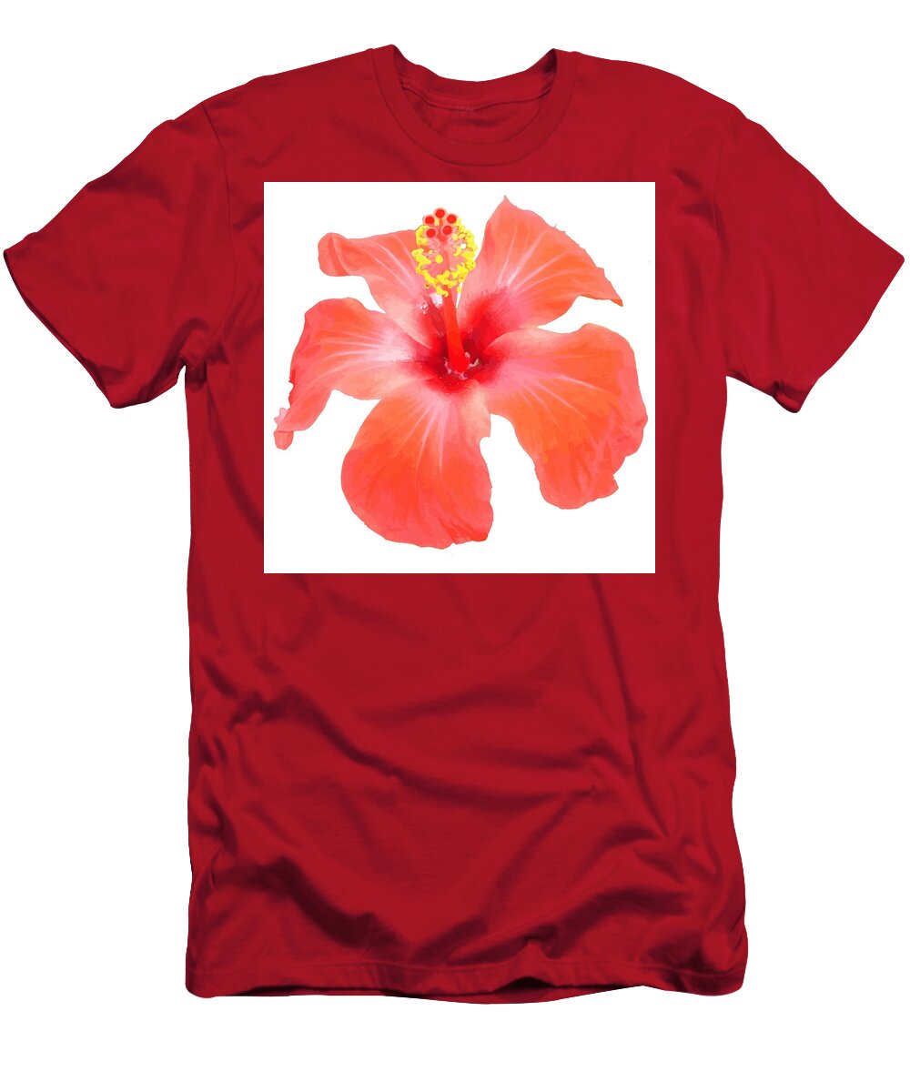 Hibiscus T-Shirt featuring the digital art Red Hibiscus Vector Isolated by Taiche Acrylic Art