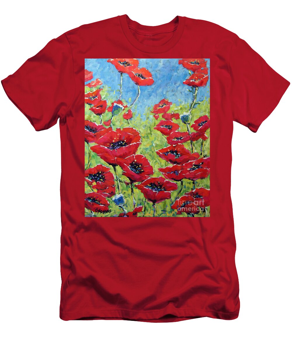 Canadian Floral Scene Created By Richard T Pranke T-Shirt featuring the painting Red poppies by Prankearts by Richard T Pranke