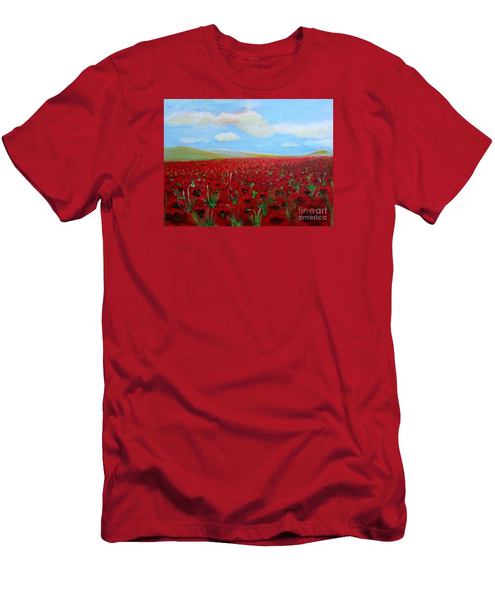 Red Poppies T-Shirt featuring the painting Red Poppies in Remembrance by Karen Jane Jones