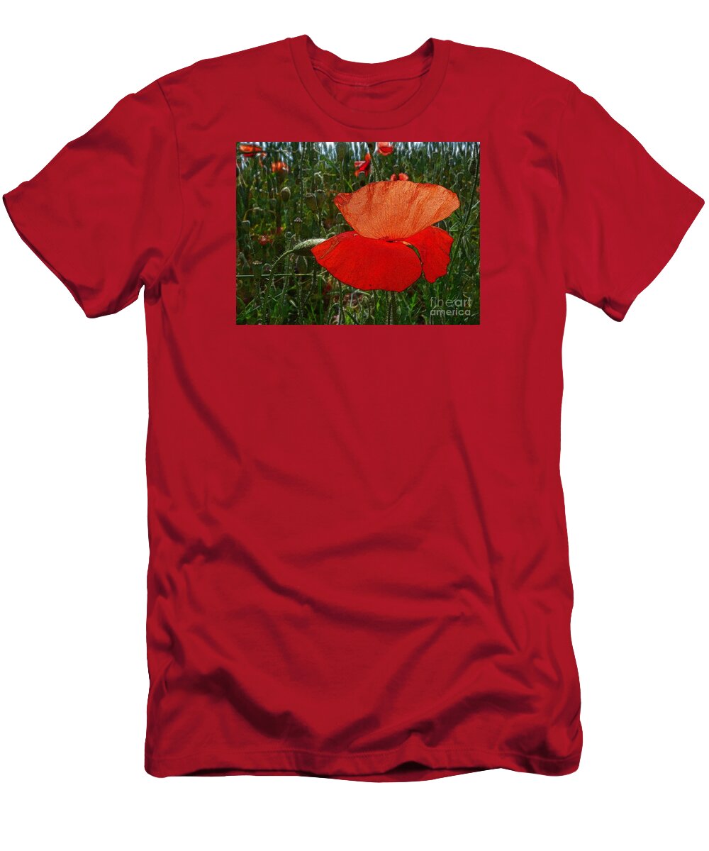 Art T-Shirt featuring the photograph Red Poppy Flower 6 by Jean Bernard Roussilhe