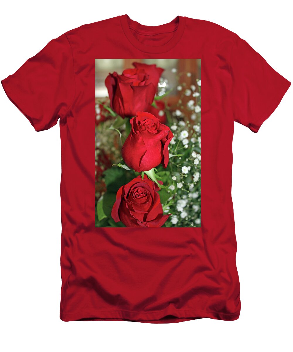 Red T-Shirt featuring the photograph Red Rosebuds by Faith Shearer