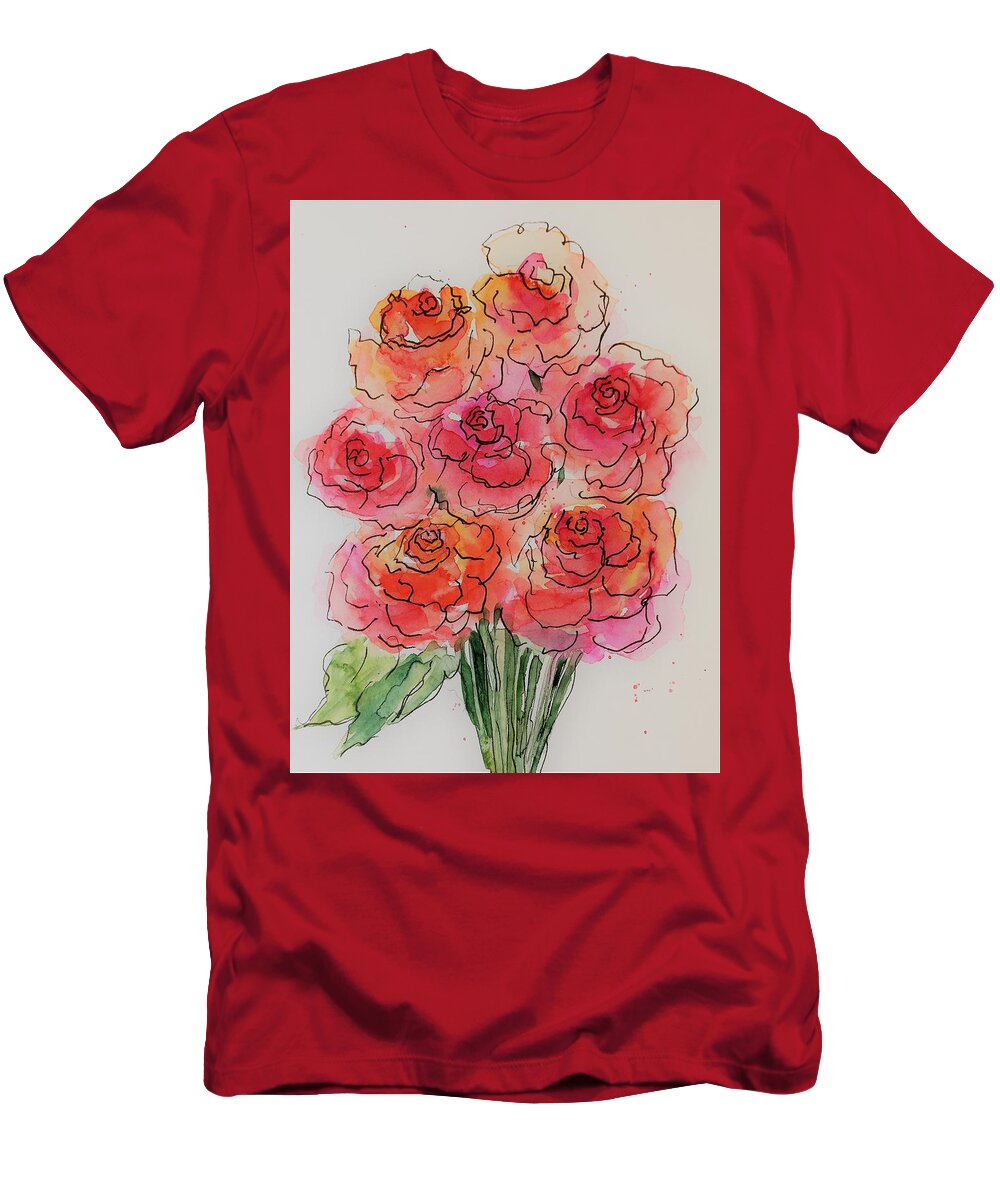 Red Roses T-Shirt featuring the painting Red Roses 1 by Britta Zehm