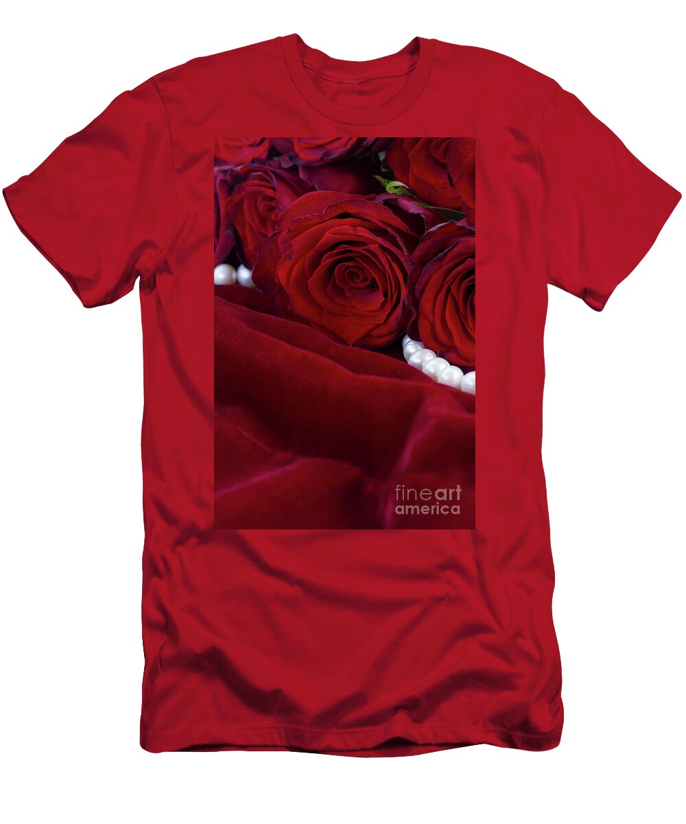 Rose T-Shirt featuring the photograph Red Roses and Velvet by Anastasy Yarmolovich
