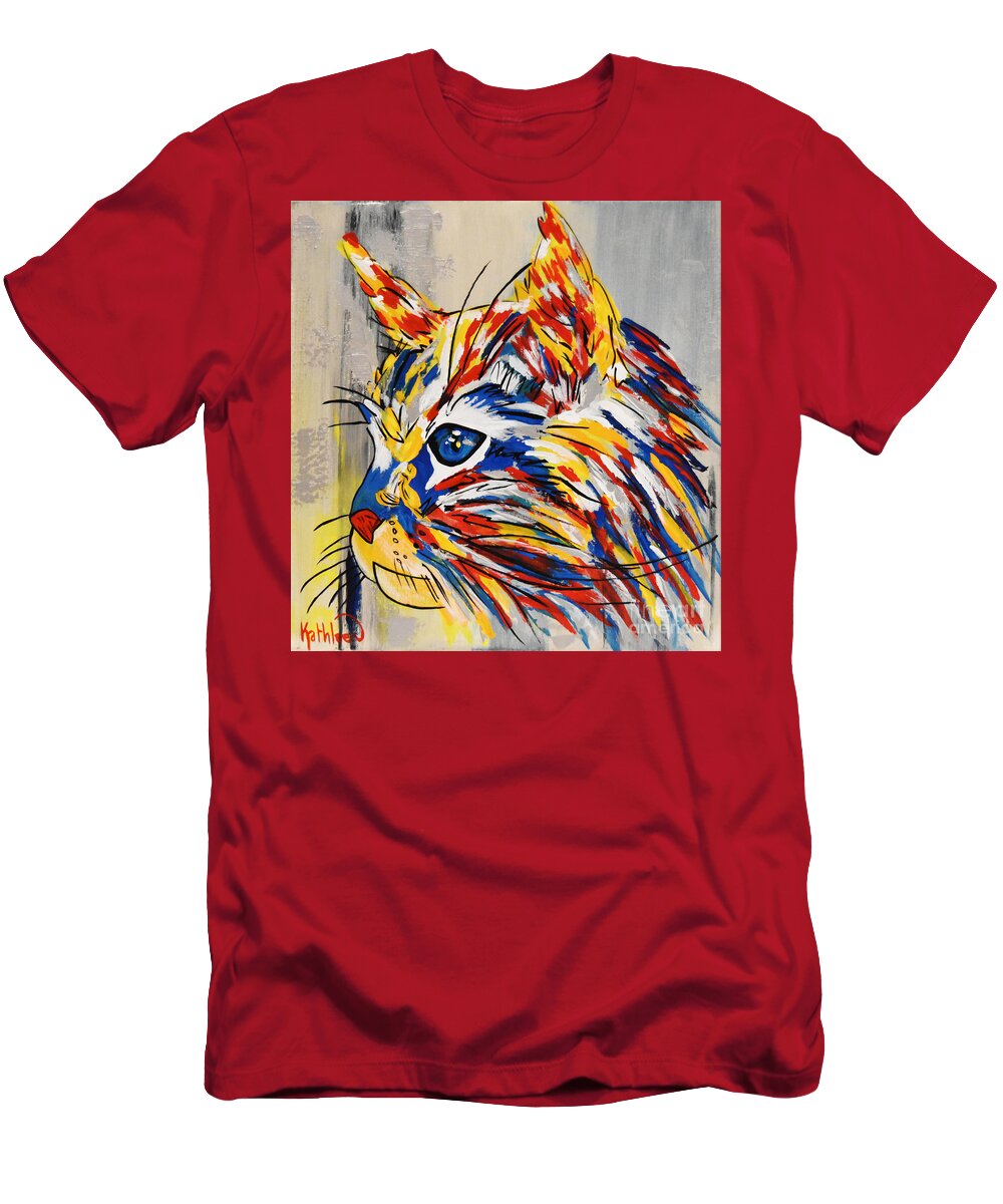 Cat Love T-Shirt featuring the painting Red Silver Cat by Kathleen Artist PRO