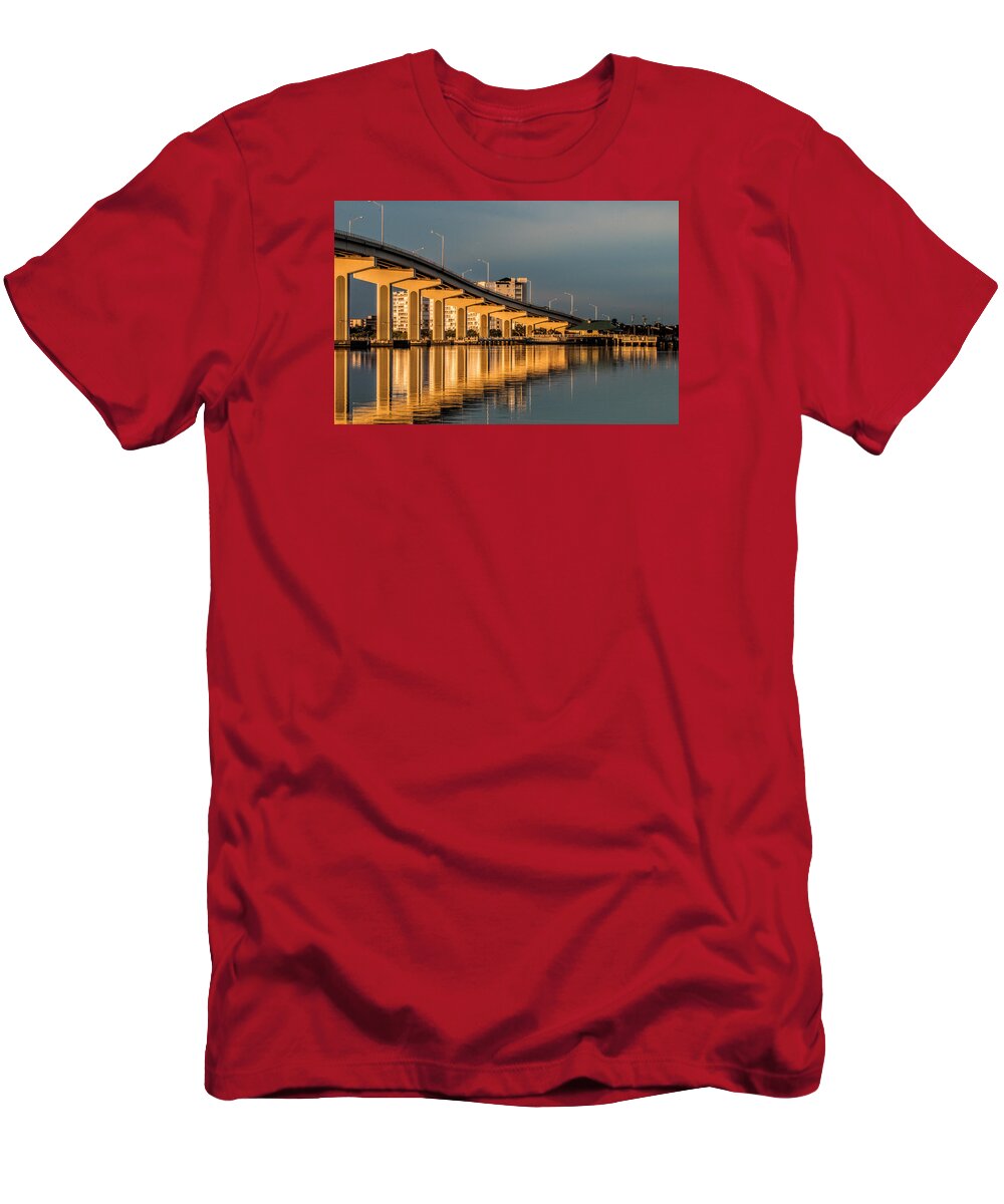 Reflection T-Shirt featuring the photograph Reflections and Bridge by Dorothy Cunningham